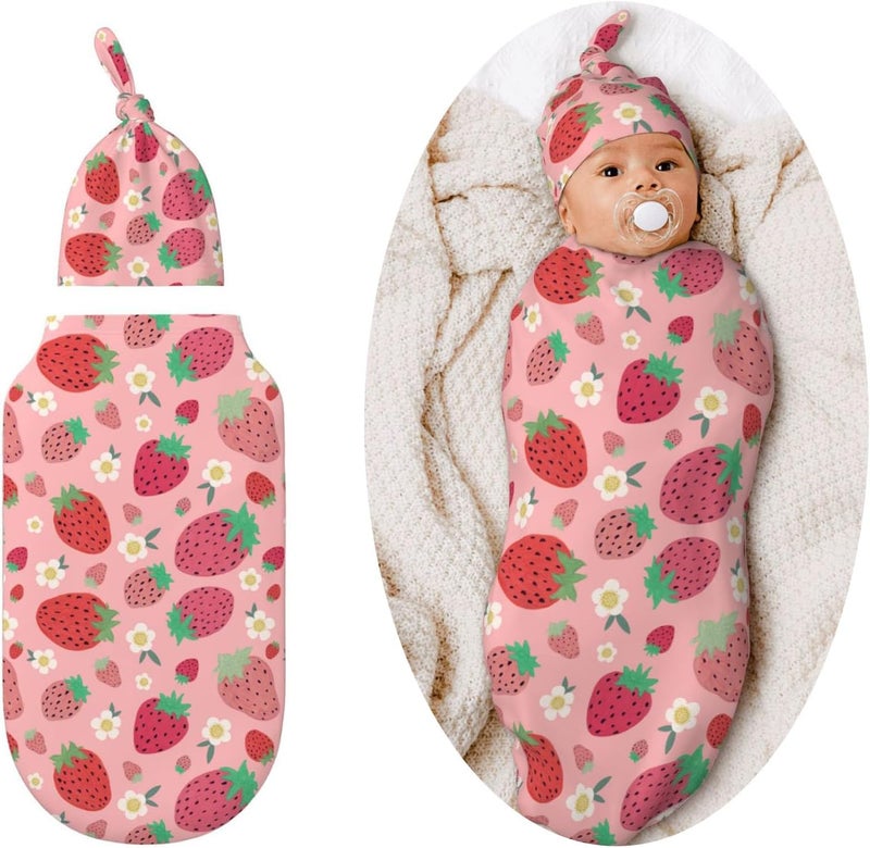 Figtihw Strawberry Swaddle Blankets Newborn Receiving Blanket Baby Swaddle Wrap Soft Sleeping Sack for Baby Girls Boys - Image 1